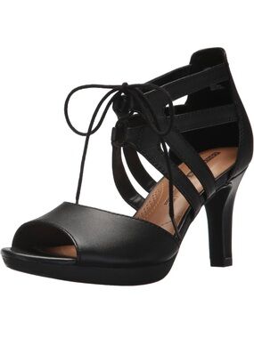 Clarks Black Lace-Up Strappy Peep Toe Heels